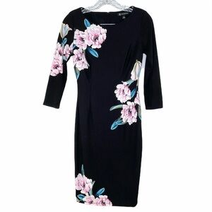 NWT INC International Concepts Black Modern Mod Blooming Begonia Floral Dress XS